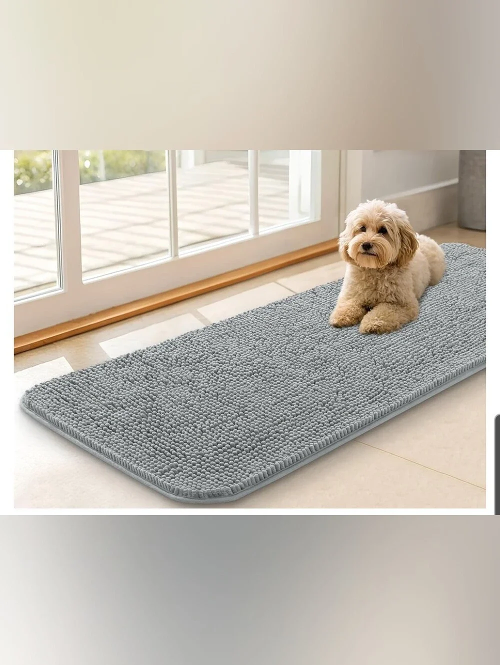 Plush Gray Chenille Bath Mat Traps Dirt – Soft Non-Slip Floor Rug 47x17